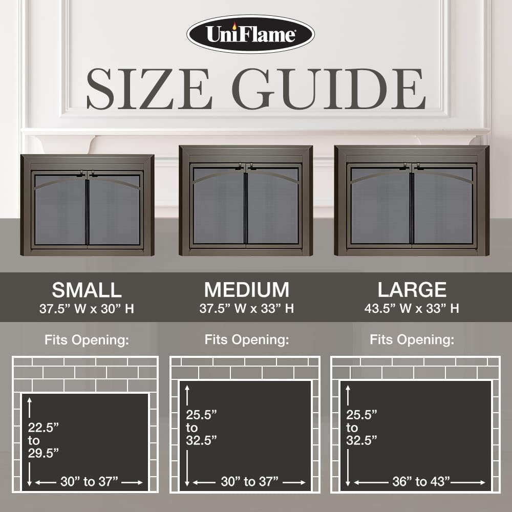 UniFlame - Gerri - Cabinet-Style Fireplace Doors with Smoke Tempered Glass (Color: Gunmetal, Size: Medium - Fits Opening 30in to 37in W x 25.5in to 32.5in H)