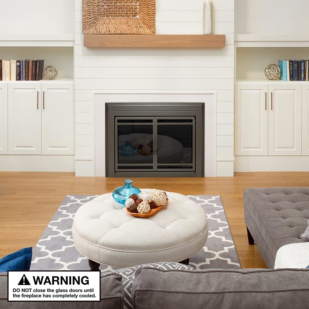 UniFlame - Kendall - Cabinet-Style Fireplace Doors with Smoke Tempered Glass (Color: Gunmetal, Size: Large - Fits Opening 36in to 43in W x 25.5in to 32.5in H)