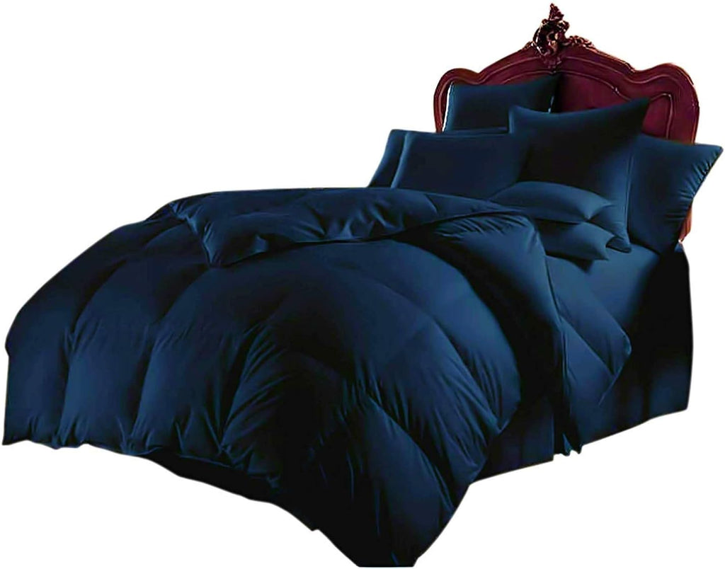 Soft 1000 TC Goose Down Alternative Egyptian Cotton Comforter Set (Comforter + 2 Pillow Cases) 400 GSM Over-Size Queen Navy Blue 98'' x 98''