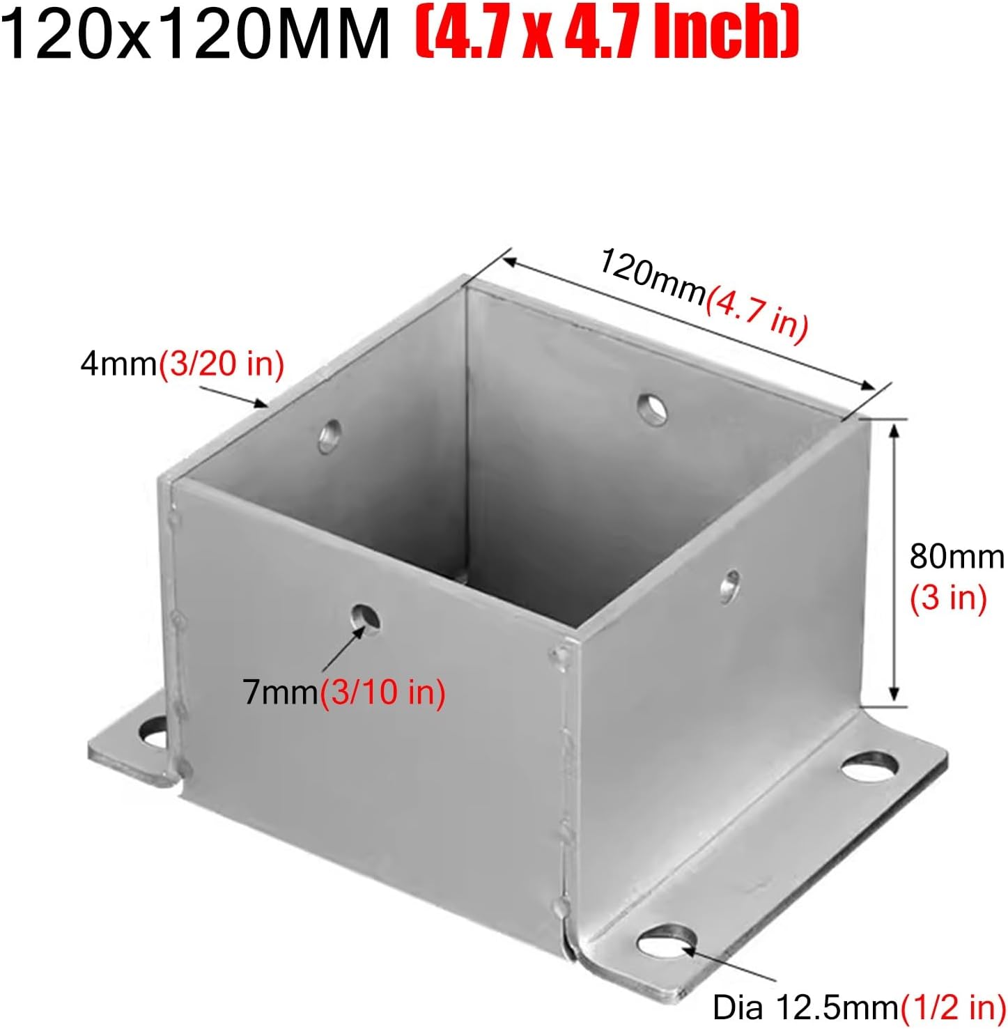 4 Pack Wood Fence Post Base Brackets, Concrete Post Anchor for Deck Railing/Vinyl Fence/Mailbox, Enclosed Bottom Pergola Support Bracket with Installation Kit(120x120 mm (4.7x4.7 in))
