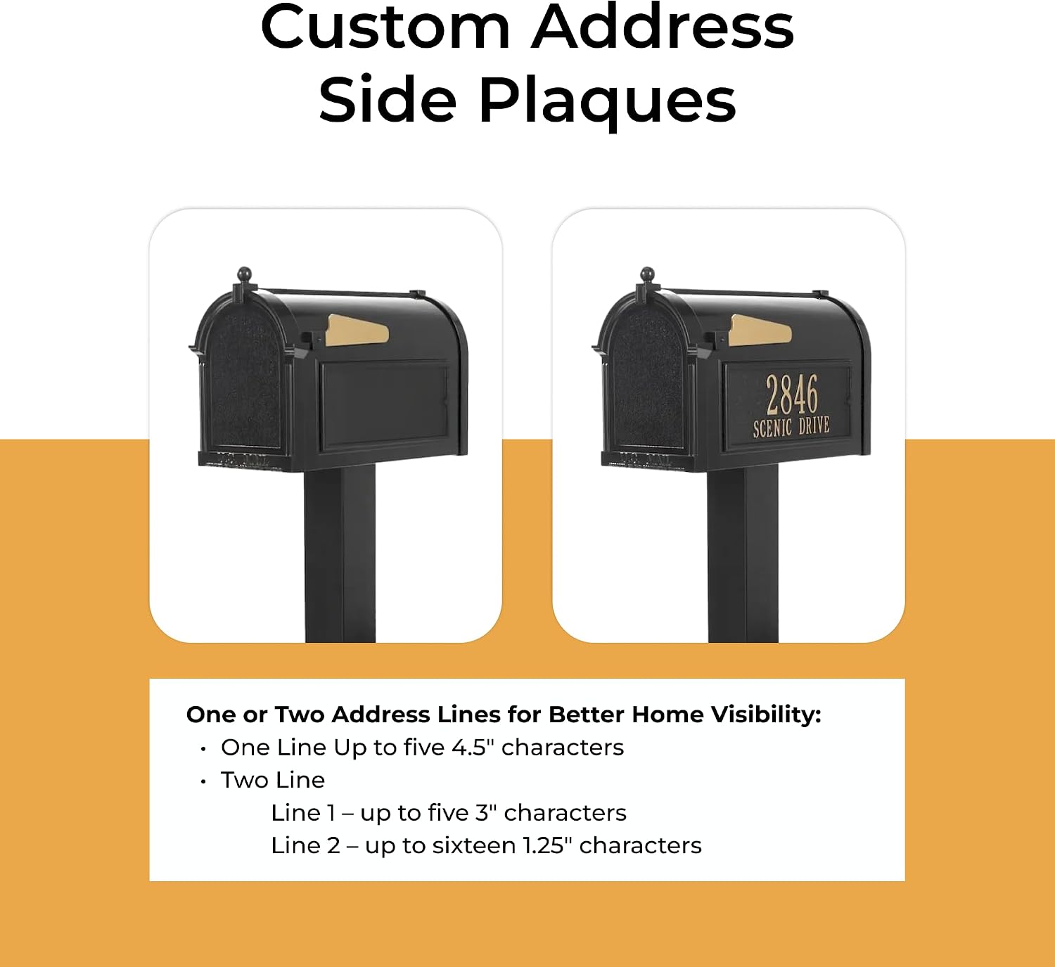 Whitehall Products Premium Capitol Mailbox Package with Personalized Side Plaques | Standard Post Fashion and Function with a Classic Design. Black