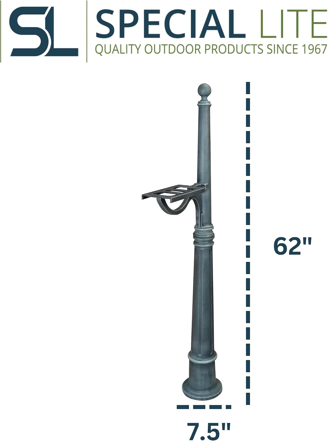 Special Lite Ashland Mailbox Post - Verde Green Cast Aluminum Post for Curbside Mailbox - SPK-600-VG