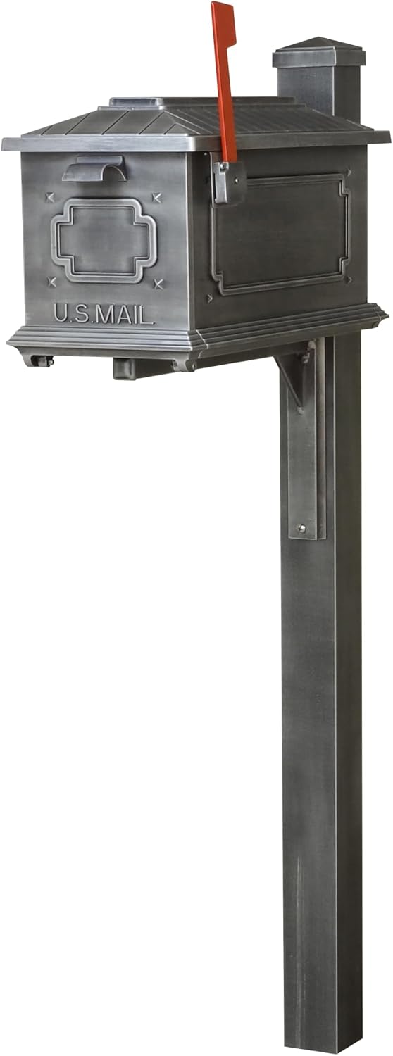 Special Lite Kingston Curbside Mailbox with Wellington Post - Swedish Silver Aluminum Mailbox with Post - SCK1017_SPK720-SW