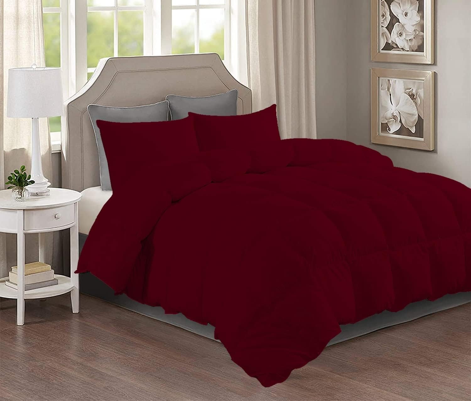 GOKOCO 7 Pieces, Bed in a Bag Bedding Sets Queen Size 100% Egyptian Cotton 800 Thread Count 400GSM Fiber Fill Comforter Set with Sheet Set 15' Deep Pocket - Burgundy Solid