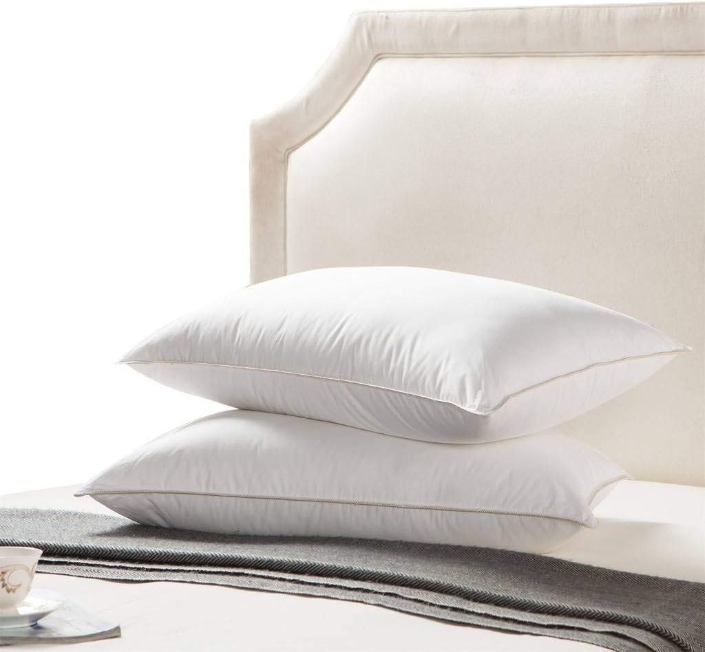 EGYPTIAN BEDDING Goose Down Pillow - 1200 Thread Count Egyptian Cotton, Soft, King Size, Set of 2