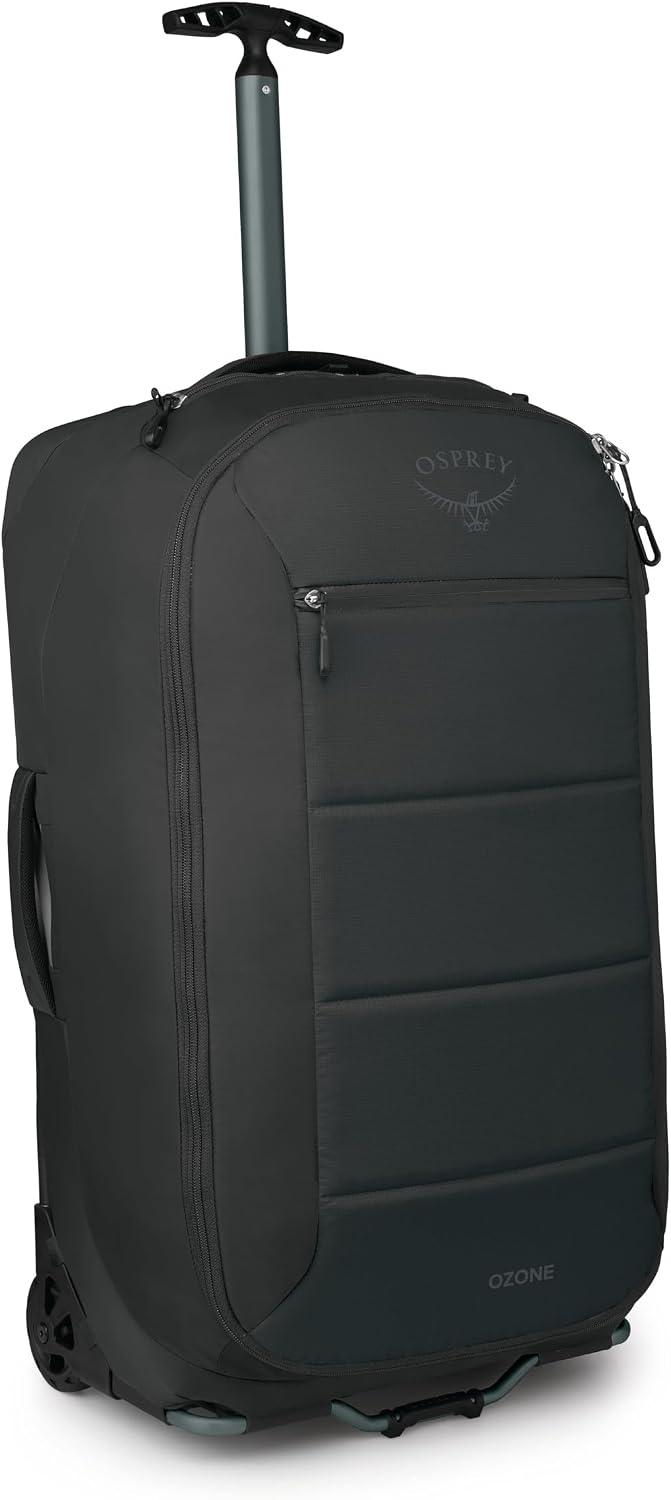 Osprey Ozone 2-Wheel 80L/27 Checked Luggage - Lightweight Rolling Bag with High Clearance and Oversized Wheels - Travel Suitcase with Mesh Organization, Trolley Handle and Add-a-Bag Strap, Black