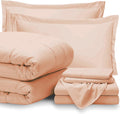 GOKOCO 7 Pieces, Bed in a Bag Bedding Sets Queen Size 100% Egyptian Cotton 800 Thread Count 400GSM Fiber Fill Comforter Set with Sheet Set 15' Deep Pocket - Blush Solid