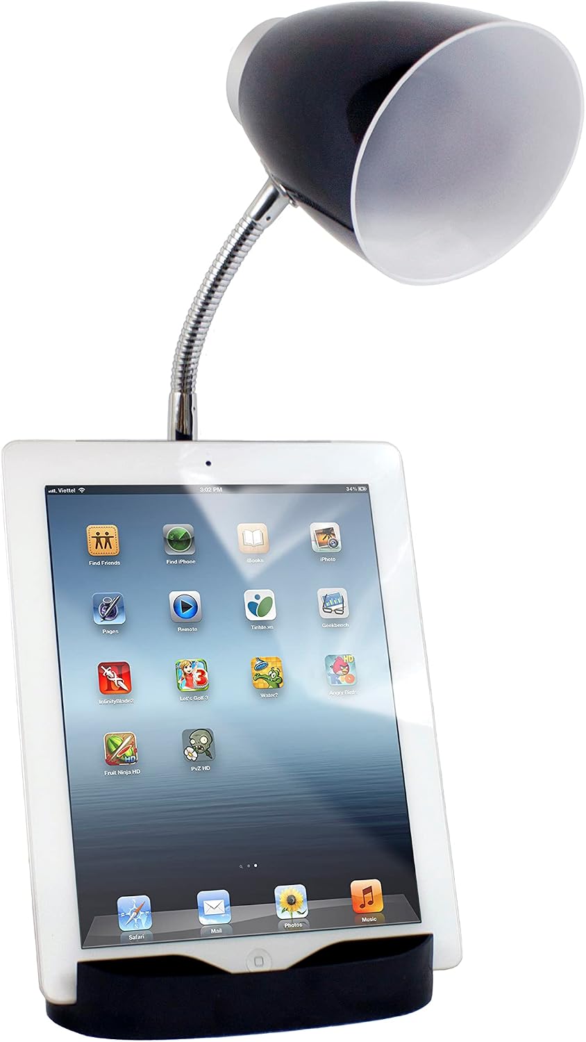 Simple Designs LD1002-BLK Gooseneck Organizer Desk Lamp with iPad Tablet Stand Book Holder, Black (Pack of 6)