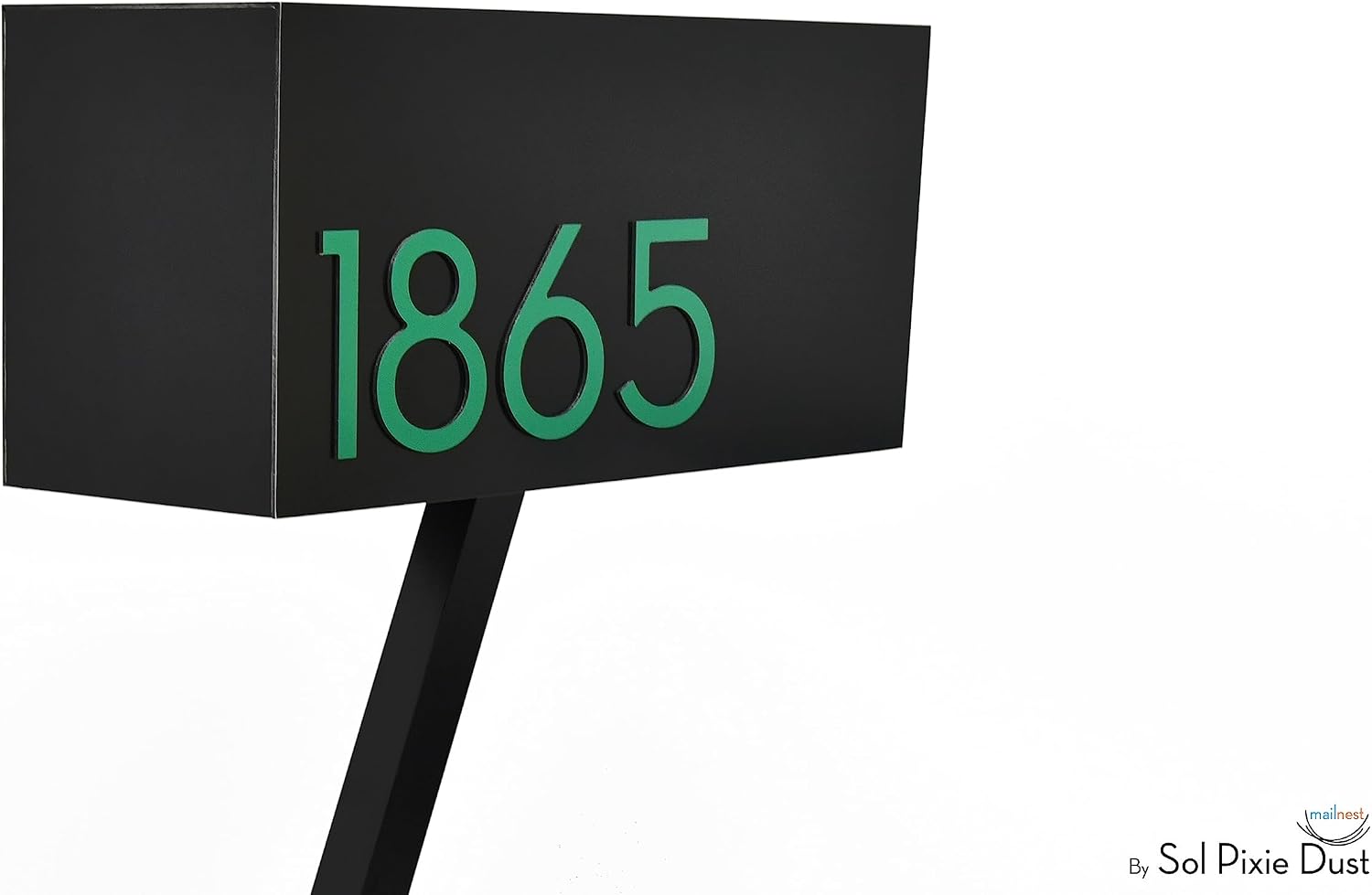 Contemporary Post-Mount Mailbox - Aluminum Black Body with Aluminum Door, Numbers and Flag - Large Customized Mailbox - Type 4 (Green)