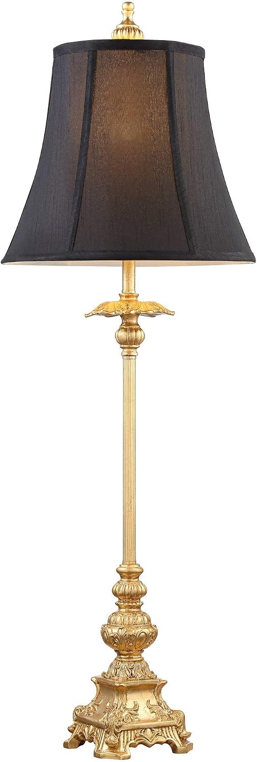 Regency Hill Juliette Traditional French Country Buffet Table Lamps 36.5' Tall Skinny Set of 2 Glam Luxury Style Gold Candlestick Black Fabric Bell Shade for Living Room House Home Entryway