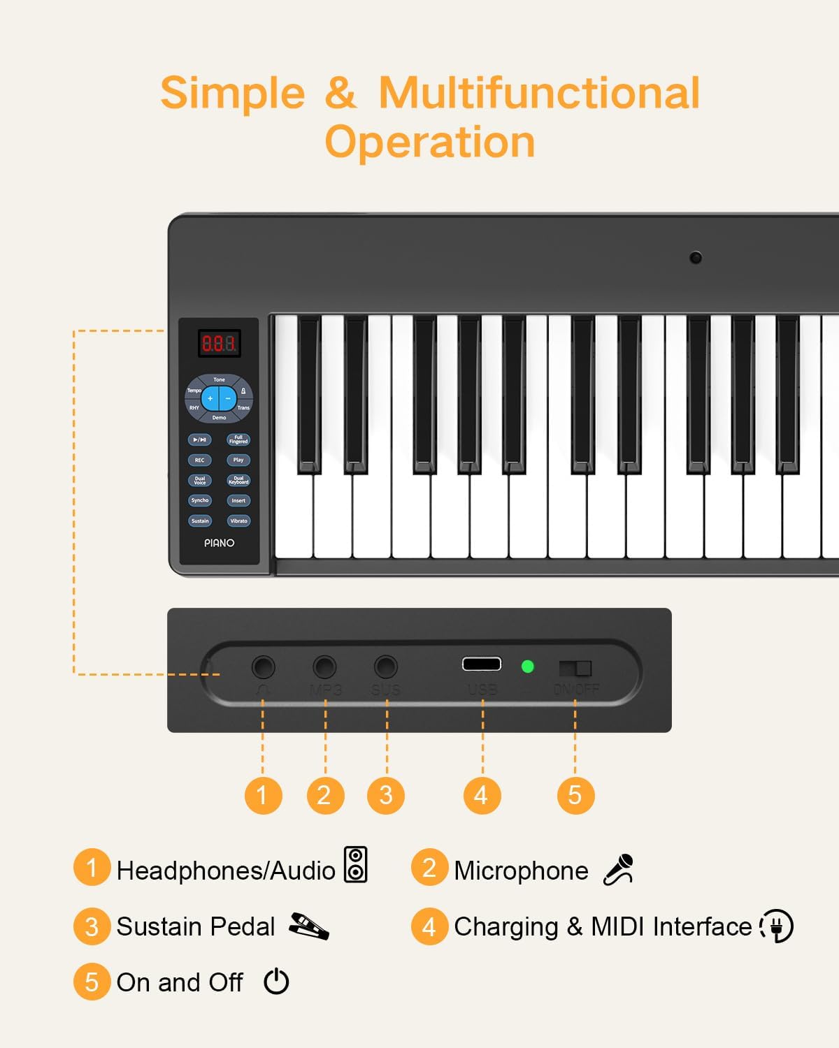 Folding Piano 61 Key, Foldable Sensitive Electric Piano for Beginners, Portable Piano Keyboard with Sheet Music Stand, Bag, Pedal