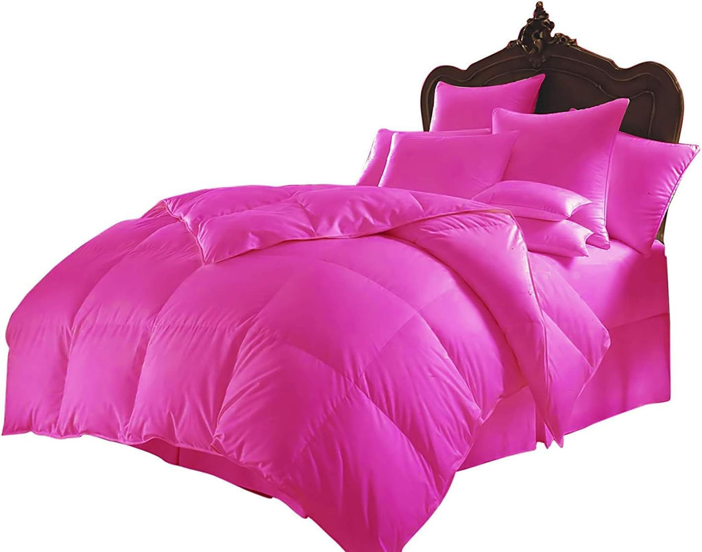 Luxury Goose Down 100% Egyptian Cotton 5Pc Quilt Cotton Comforter Set, Queen Size - 5Pc (1pc Comforter + 4Pc Pillowcases), Hotel Quality 800 TC, 600 GSM,Hot Pink, (90'x90')