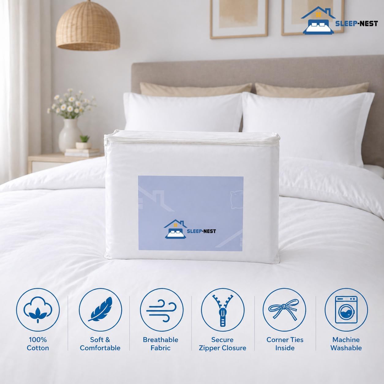 SLEEP-NEST Hotel Luxury Oversized King Duvet Cover 128x120 Inches 3-Piece Alaskan King Set in 100% Egyptian Cotton with Zipper Closure & Corner Ties, Breathable, All Season Bedding - White
