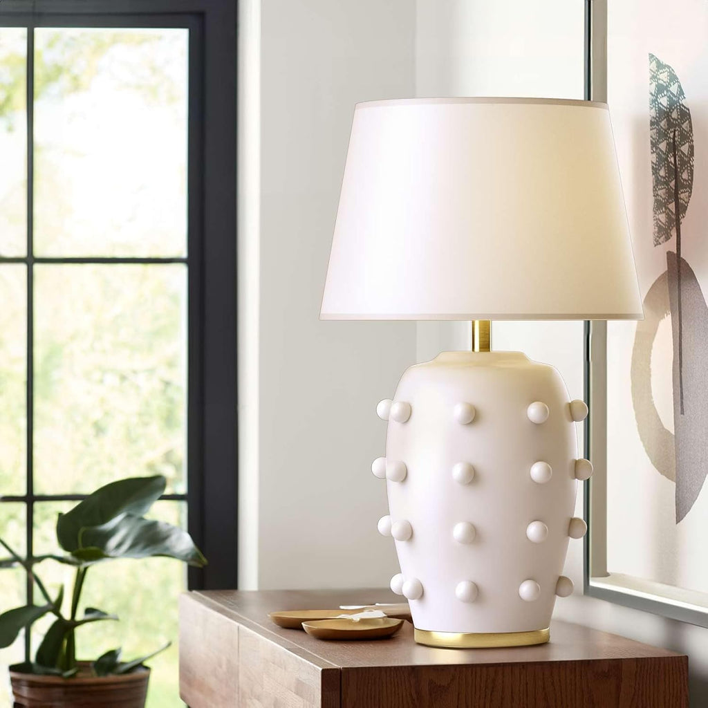 Modern Ceramic Linden Table Lamp - 26' White Ball Farmhouse Design, Classic Table Lamp Pottery Tapered Drum Shade for Living Room, Bedroom, Office, and Home （White）