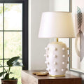 Modern Ceramic Linden Table Lamp - 26' White Ball Farmhouse Design, Classic Table Lamp Pottery Tapered Drum Shade for Living Room, Bedroom, Office, and Home （White）