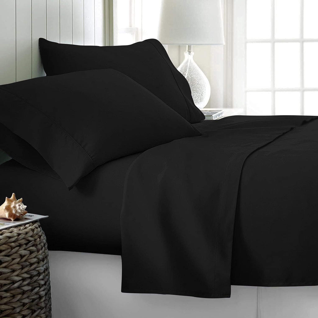 7 Piece Bed-in-A-Bag Comforter & Sheet Set 8-10' Deep Pocket, 100% Egyptian Cotton Queen Size, Black, Sets Include - 1Comforter, 1Flat Sheet,1Fitted Sheet, 2Pillowcase & 2Pillowsham