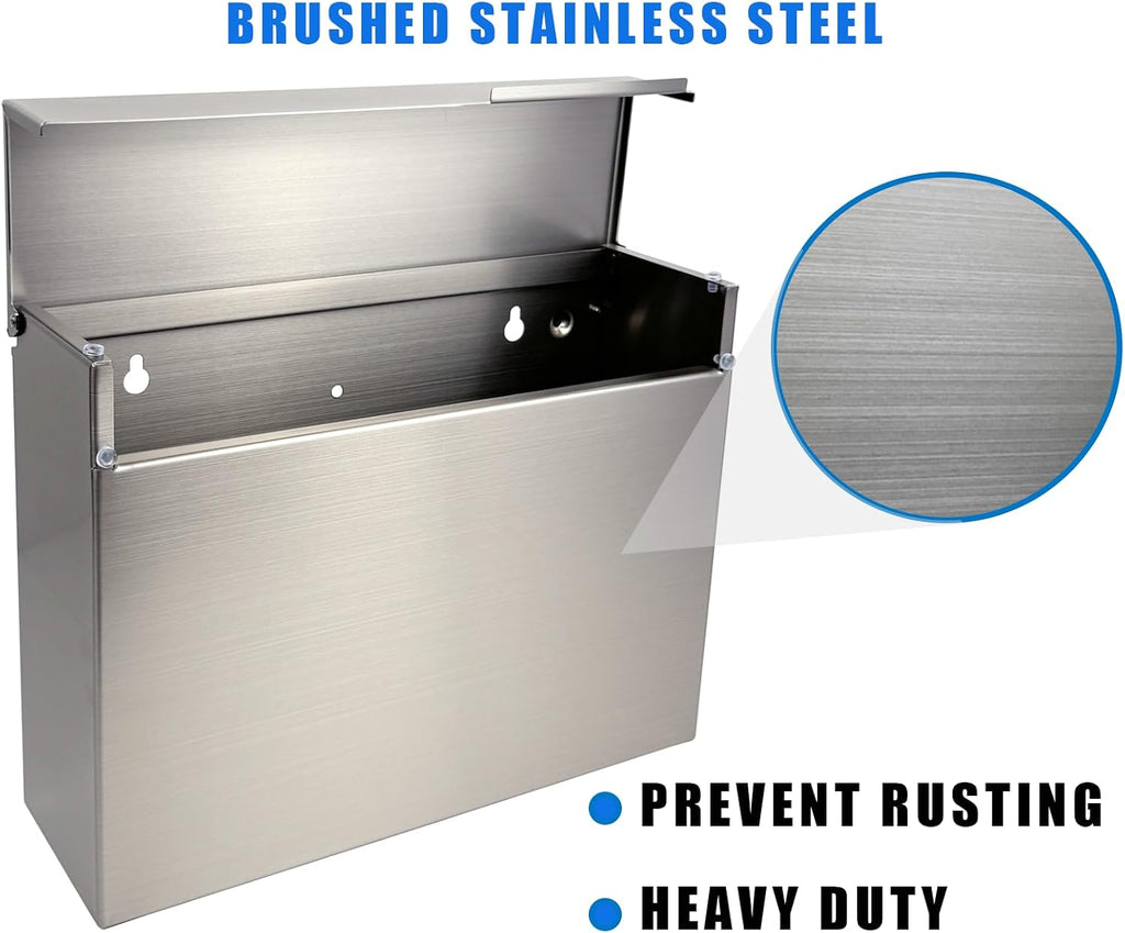 Modern Wall Mounted Mailbox for Outside – Rust-Resistant 304 Stainless Steel Mailbox with Rainproof Design, Large Capacity Outdoor Mailbox for Home, Apartment & Business, Silver