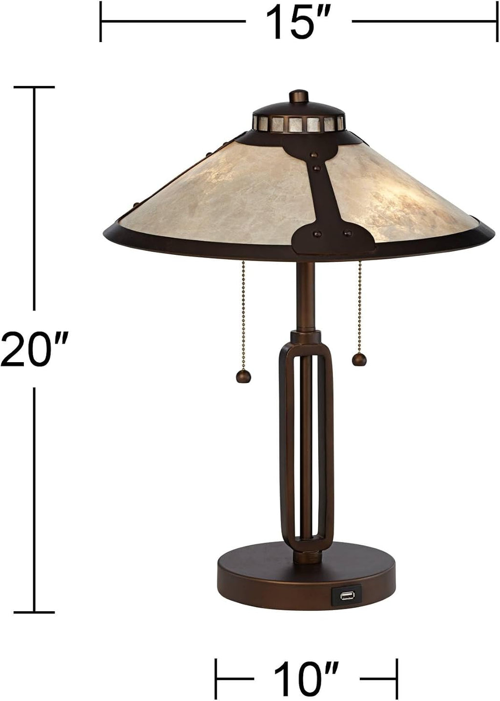 Franklin Iron Works Samuel Mission Rustic Desk Table Lamps 20' High Set of 2 with USB Charging Port Industrial Rubbed Bronze Mica Shade for Living Room Bedroom House Bedside Nightstand Home Office
