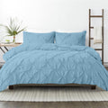 All Season Down Alternative Premium Pinch Pleated Comforter Sets 500 GSM 100% Soft Egyptian Cotton 1-Pintuck Comforter with 2-Pintuck Pillowsham-Oversized Queen Size, Light Blue