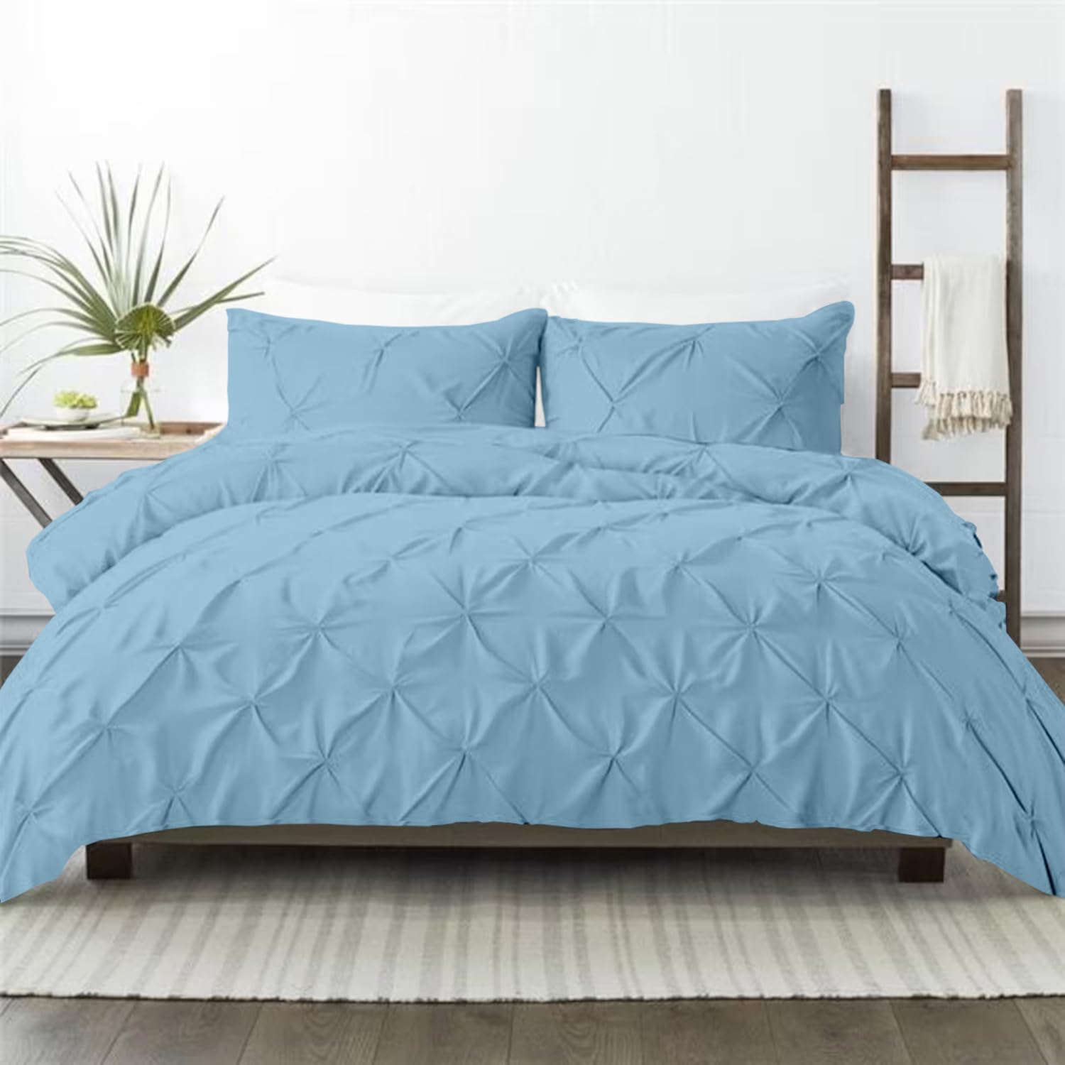 All Season Down Alternative Premium Pinch Pleated Comforter Sets 500 GSM 100% Soft Egyptian Cotton 1-Pintuck Comforter with 2-Pintuck Pillowsham-Oversized Queen Size, Light Blue