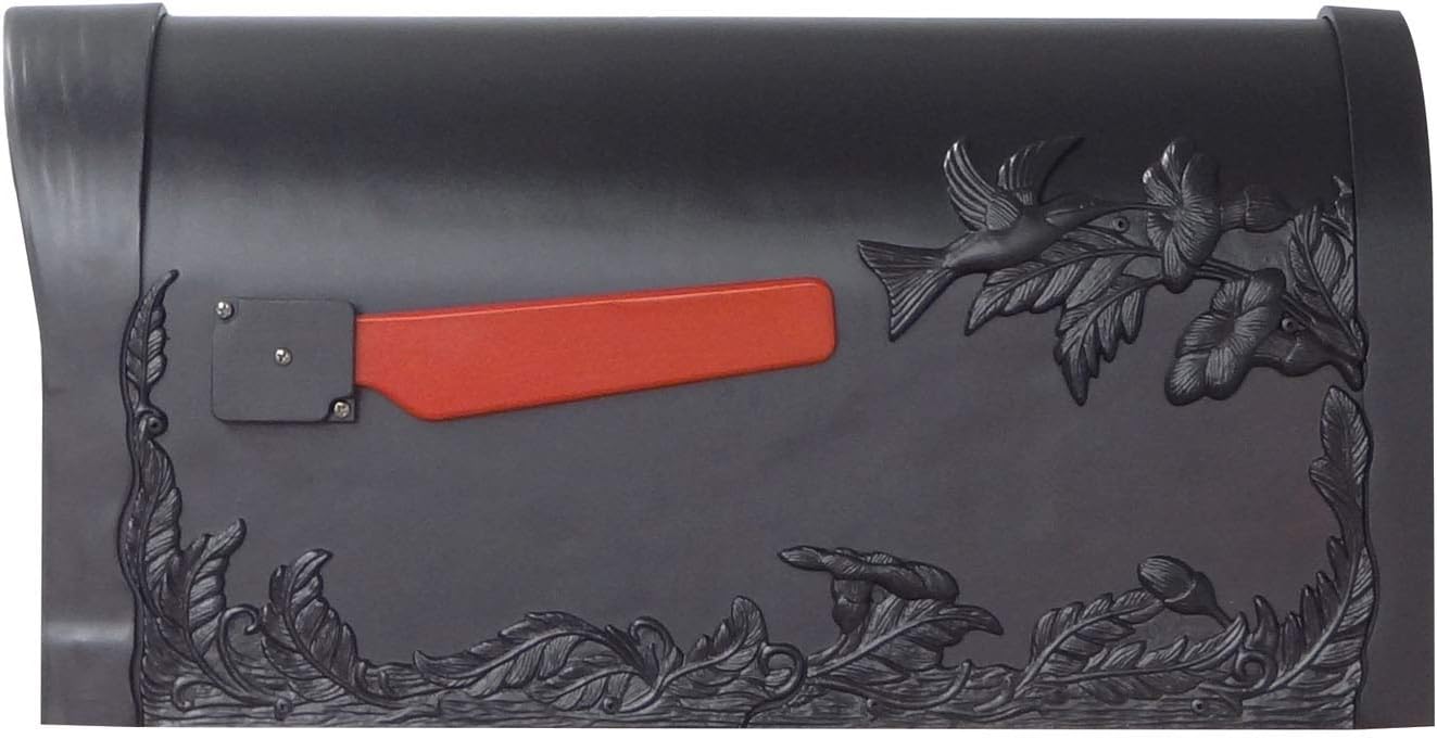 Special Lite Hummingbird Curbside Mailbox with Ashley Front Single Mailbox Mounting Bracket - TC-ASH-FS-1005-BLK