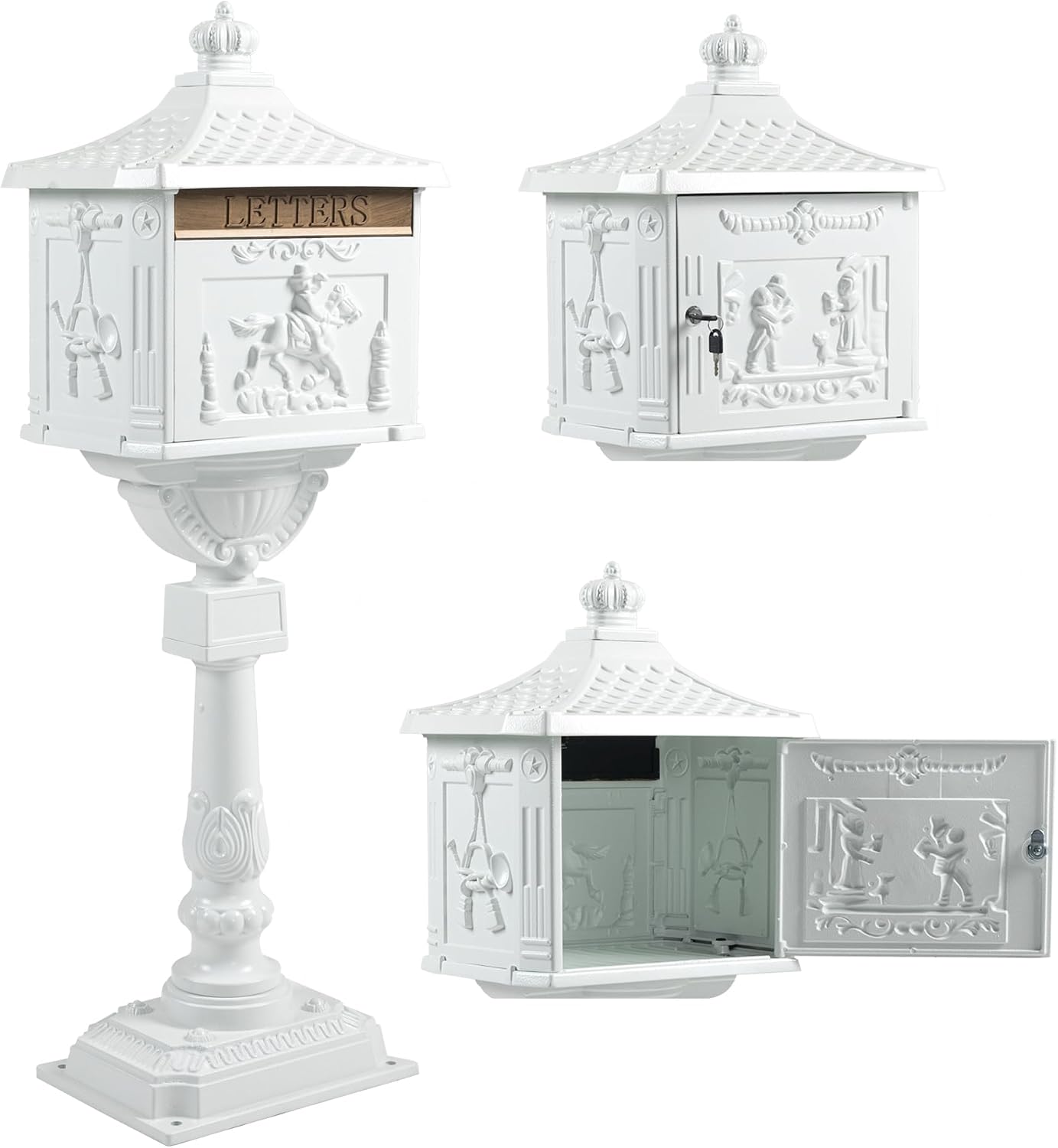 Retro Locking Mailboxes for Outside Aluminum Freestanding Mailbox with Post, Heavy Duty Mail Boxes for House with Post, White