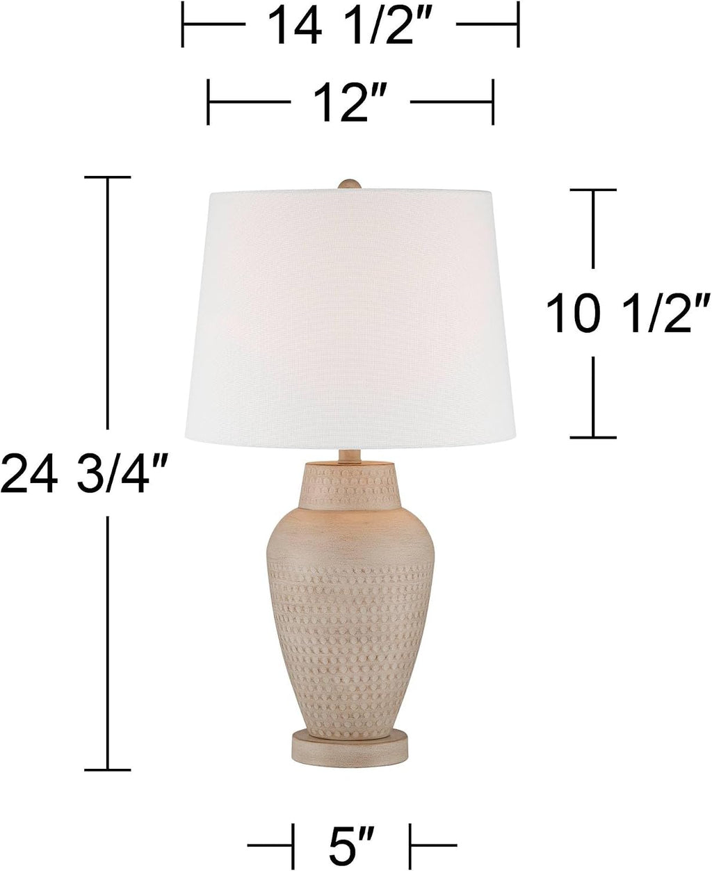 360 Lighting Rupert 24 3/4' High Vase Farmhouse Rustic Traditional Table Lamps Set of 2 Beige Hammered Metal Linen Off-White Shade Living Room Bedroom Bedside Nightstand House Office Home Reading