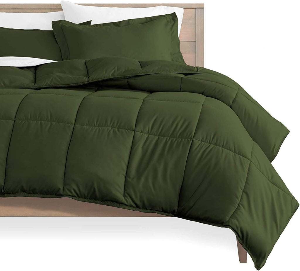 Soft 1000 TC Goose Down Alternative Egyptian Cotton Comforter Set (Comforter + 2 Pillow Cases) 400 GSM Over-Size Queen Olive 98'' x 98''