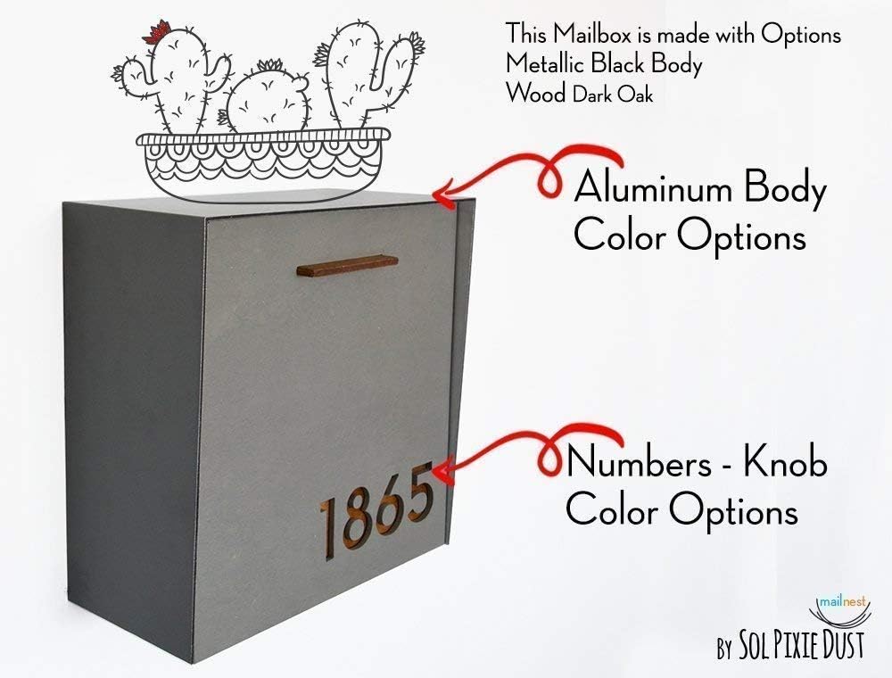 Wall Mounted Mailbox with Concrete Face (Door) - Metallic Gray Aluminum (ACP) Body and Wood Numbers - Modern Design - Custom Mailbox - Postbox - Letterbox - Mailnest Type 1