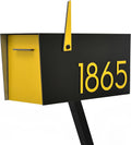 Contemporary Post-Mount Mailbox - Aluminum Black Body with Aluminum Door, Numbers and Flag - Large Customized Mailbox - Type 4 (Yellow)