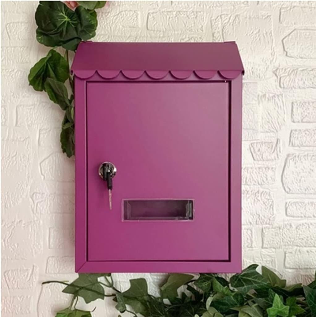 Mailbox Galvanized Steel Mailbox Modern Post Box with Sight Window Drop Box Rectangular Parcel Box with Key Wall Mounted Mail Boxes Domestic (Purple)