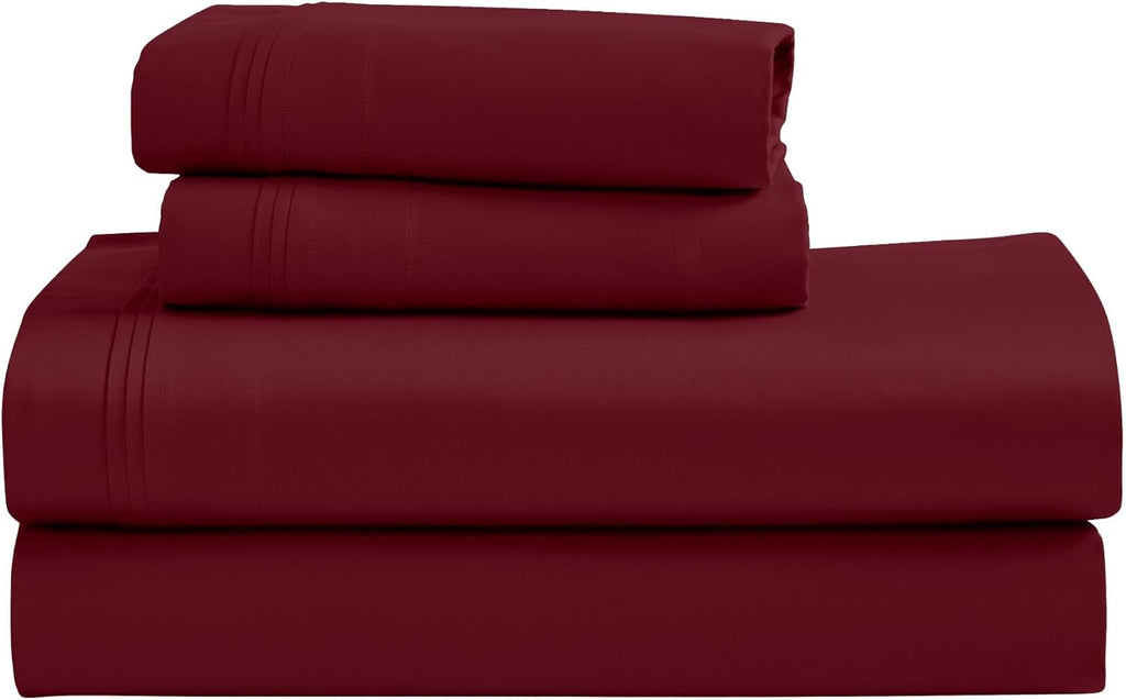 Superior Egyptian Cotton 4 Piece Sheet Set, Luxury 1000 Thread Count, Modern Design, Sustainable Sheets, Basics, Solid, Deep Pocket Fitted Sheet, Flat Sheet, Pillowcases, Olympic Queen, Burgundy