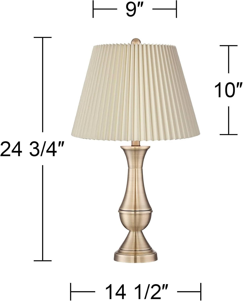 Regency Hill Becky Traditional Candlestick Table Lamps 24 3/4' Tall Set of 2 Antique Brass Gold Metal Ivory Linen Pleat Shade for Bedroom Living Room Bedside Nightstand House Home Office