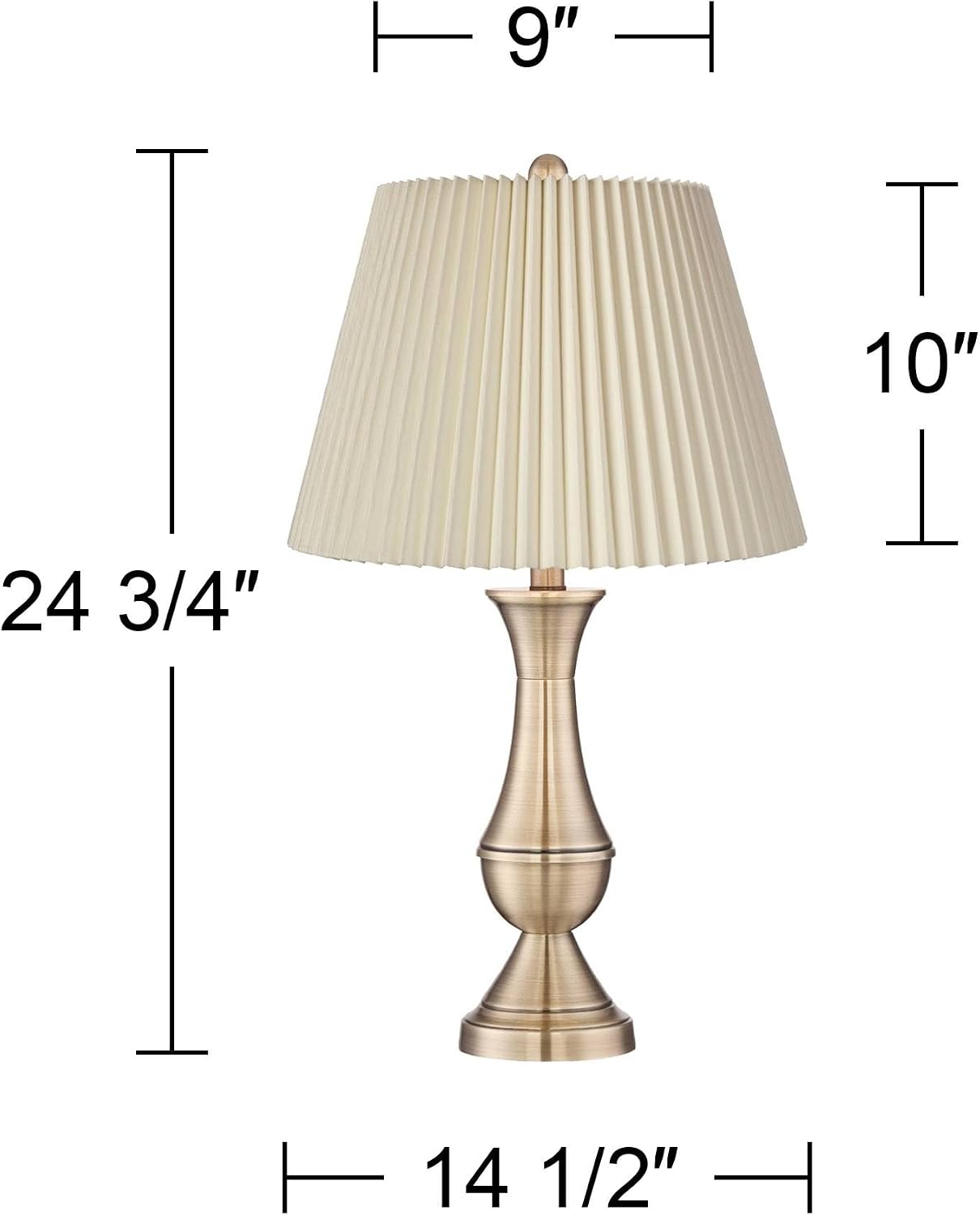 Regency Hill Becky Traditional Candlestick Table Lamps 24 3/4' Tall Set of 2 Antique Brass Gold Metal Ivory Linen Pleat Shade for Bedroom Living Room Bedside Nightstand House Home Office
