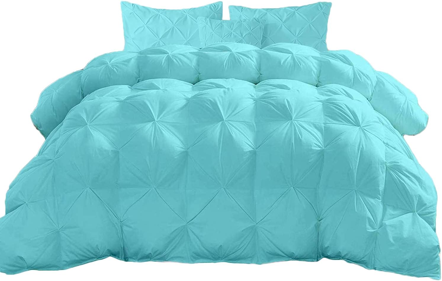 Eco Friendly 1000-TC Pinch Pleated Down Alternative Comforter 1pc Comforter & 2 pcs Pillow Covers, 700 GSM & All Side Corner Tabs 100% Egyptian Cotton (Queen/Full XL Size (88' x 92'), Aqua)