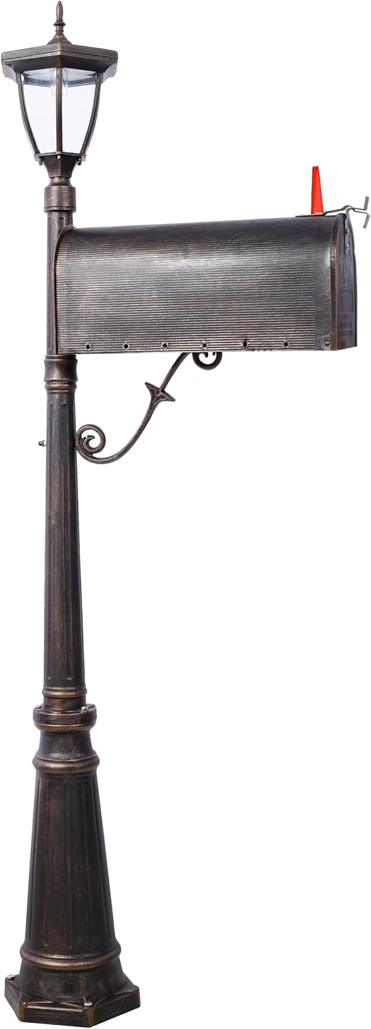 Aluminum Mailboxes for Outside with Post and Solar Light, Heavy Duty Cast Aluminum Mailboxes, Mailbox Post Large Mail Box, Decorative Modern Mailbox, Mailbox Light Combination Kit
