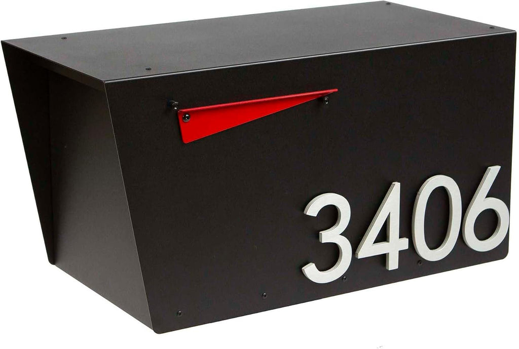 Rusty Design Contemporary Post-Mounted Mailbox with Personalized Address Numbers, Large Size #HC110 (with Four Address Numbers)