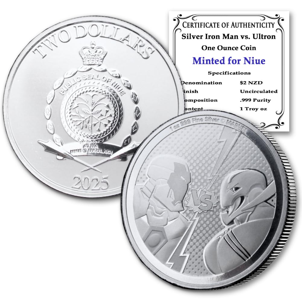 2025 1 oz Niue Silver Marvel Versus Series: Iron Man vs Ultron Coin Brilliant Uncirculated with Certificate of Authenticity $2 BU