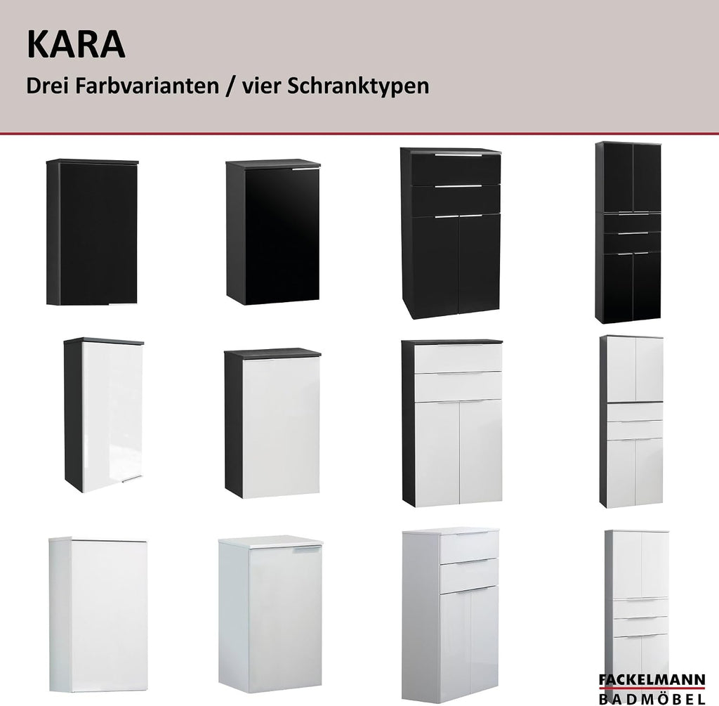 FACKELMANN Kara Bathroom Cabinet with Soft-Close System Dimensions (W x H x D): Approx. 41 x 70 x 32 cm Bathroom Cabinet/Door Hinge Left/Body: Matte White/Front: Lacquered Glass