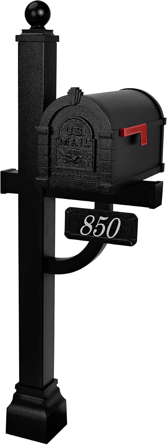 Gaines Keystone Series Mailbox - Black with Black Eagle - Durable Cast Aluminum with Solid Brass Accents