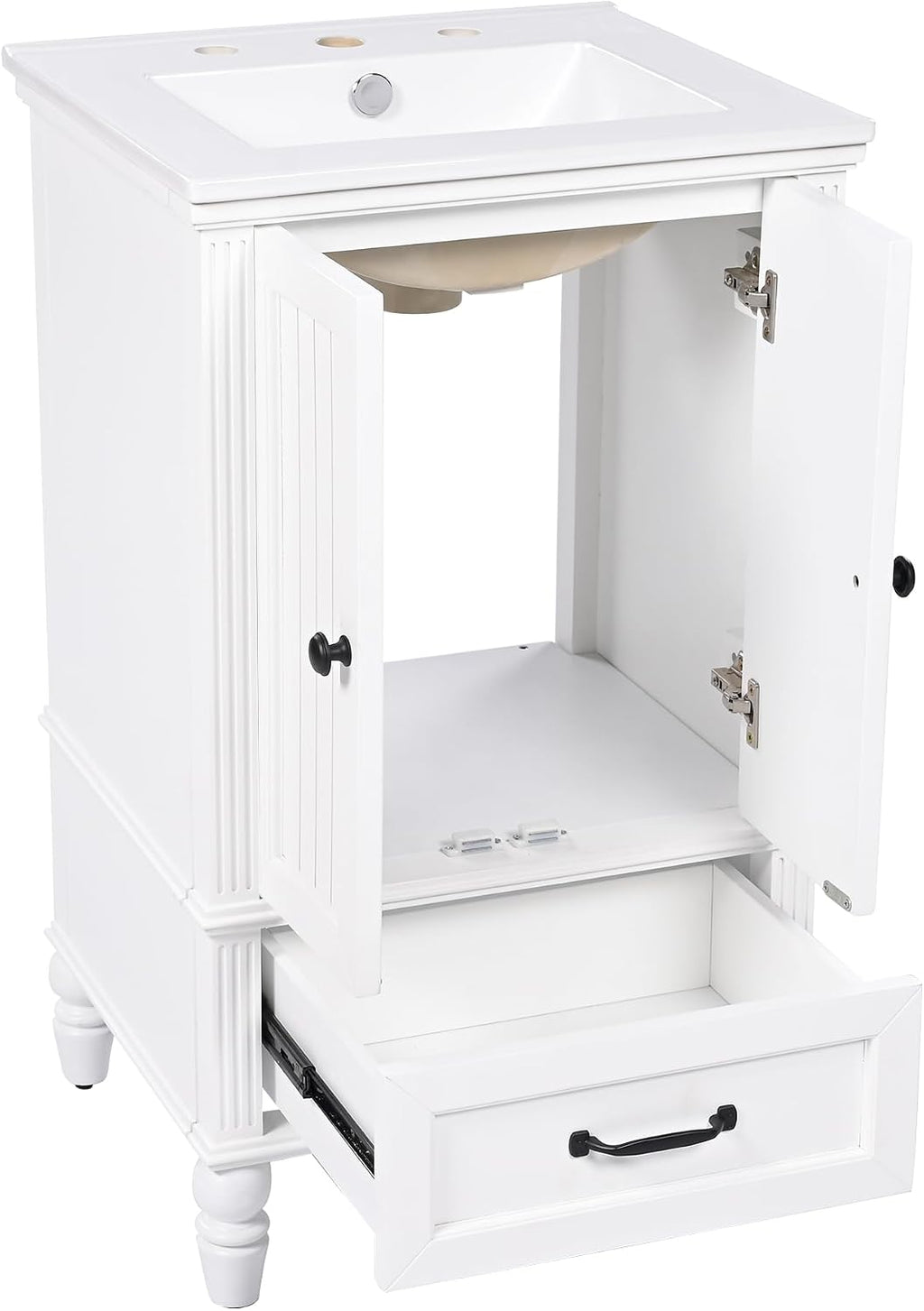 20' Bathroom Vanity With Sink Farmhouse MDF Fixture Stand Pedestal Bathroom Cabinet With Two Doors & A Drawer Magnetic Door Stopper Adiustable Foot Pads Freestanding Storage Cabinet For Bathroom White