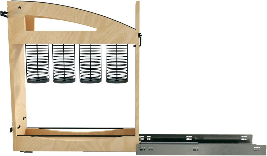 Rev-A-Shelf 5' Craftsman Collection Solid Maple Utensil Pullout Organizer w/Black Accents and BLUM Soft-Close Slides for 9' Base Cabinets