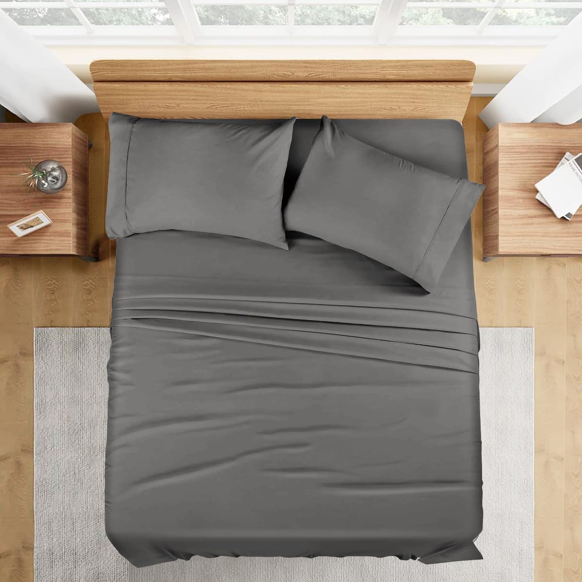 Luxury 1800 Thread Count Heavy Egyptian Cotton 4-PCs Sheet Set Fits Mattress 21-24'' Fully Elastic Deep Pocket (Queen Size) (Solid, Grey)