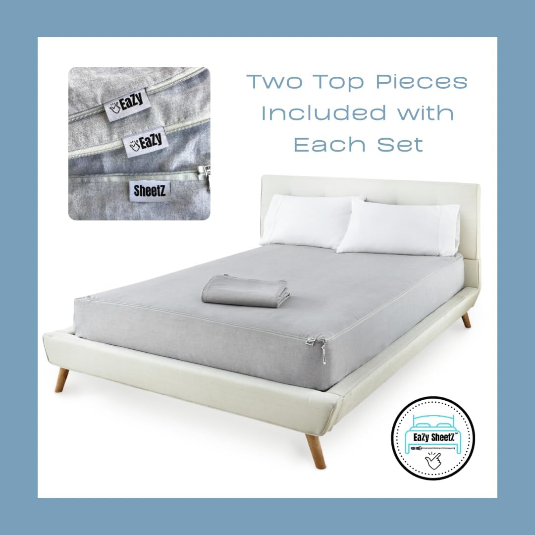 Eazy Sheetz®: Fitted Sheets That Won't Pop Off | Zipper Sheets, Stay-On Sheets, Fitted Zipper Sheets, Zip On Sheet Design (Gray) Crisp Cotton -Twin 38X75X12 Regular (11-13 inch Depth) TWR12G