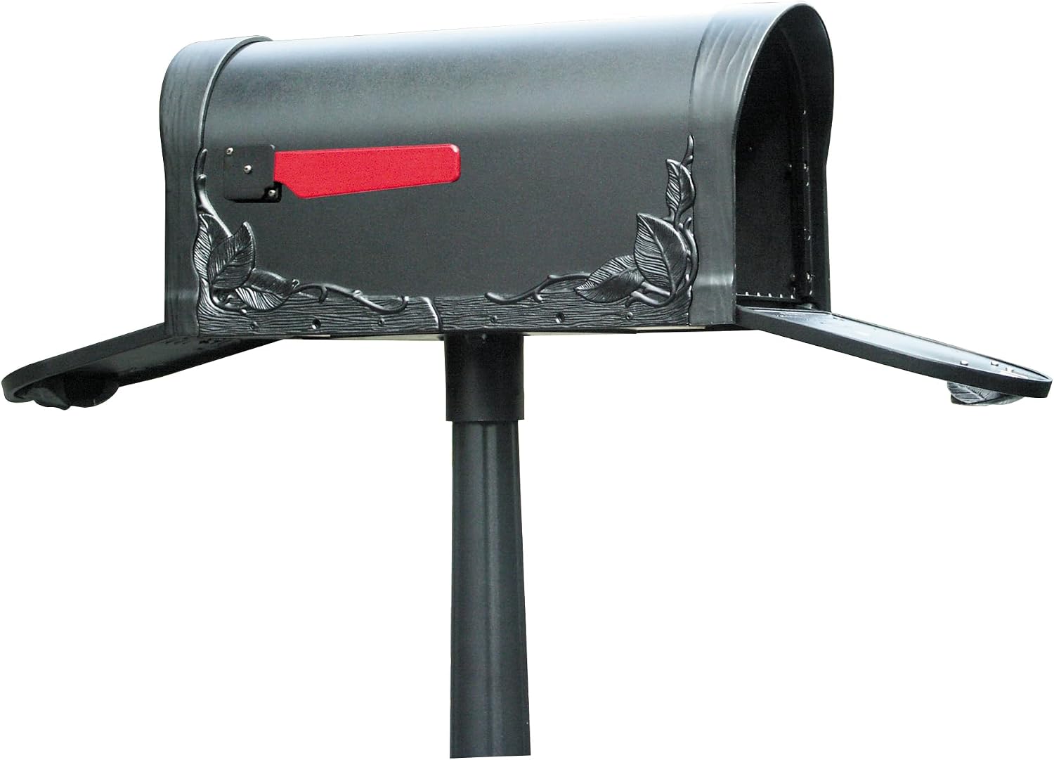 Floral Curbside Mailbox with Two Doors - Black Aluminum Mailbox for Post Mount - SCF-1003-TD-BLK