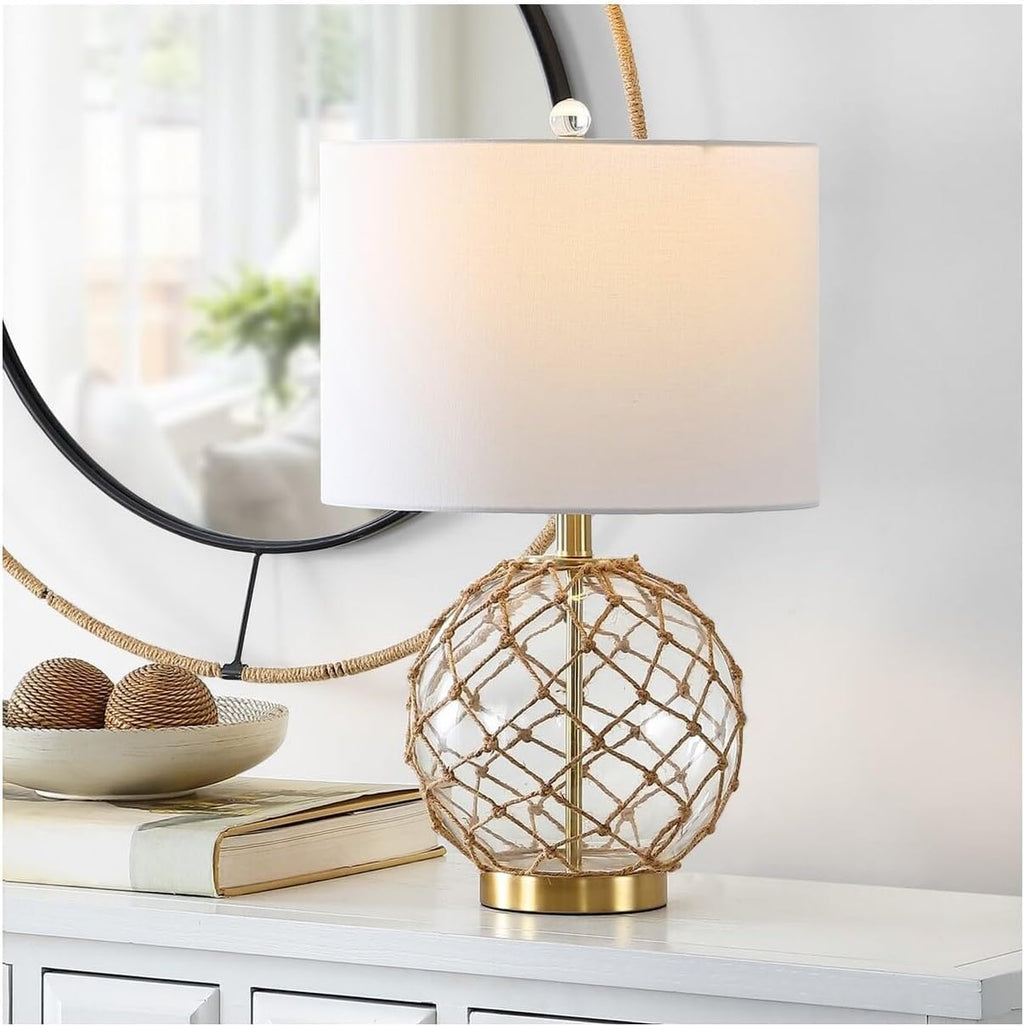 SAFAVIEH Lighting Collection Gremeli Nautical Boho Orb Rope 22-inch Bedroom Living Room Home Office Desk Nightstand Table Lamp Set of 2 (LED Bulbs Included)