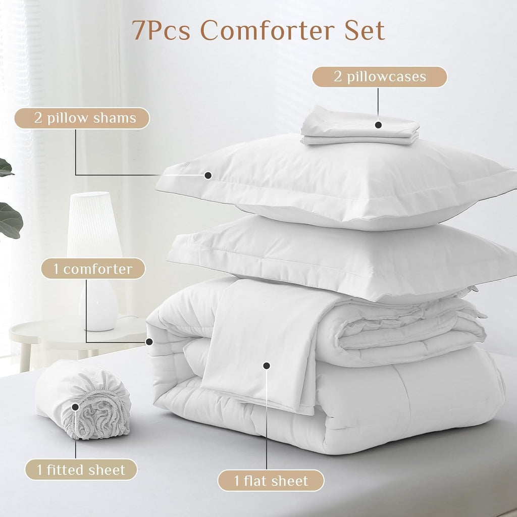 100% Egyptian Cotton 800 Thread Count 400GSM 7Pcs Comforter Set and Sheet Set 18' Deep Pocket (Comforter, Flat Sheet, Fitted Sheet, Pillowcases, Pillow Sham) - Oversized Queen Size - Burnt Orange
