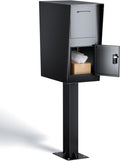 All-in-One Secure Curbside Locking Mailbox for Packages & Mail, Galvanized Steel with Combination Lock & Key, Anti-Theft Rainproof Design, Spacious Interior (Black)