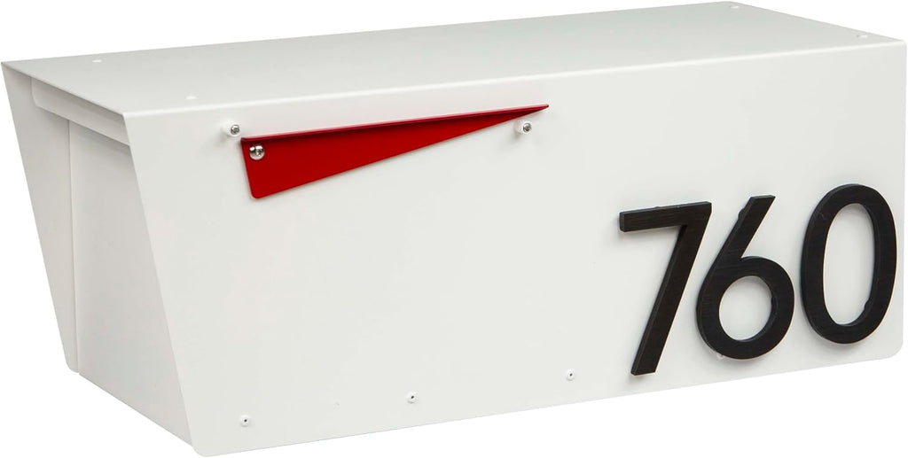 Rusty Design White Colour Post-Mounted Modern Mailbox with Personalized Address Numbers #HC101 (With Three Address Numbers)
