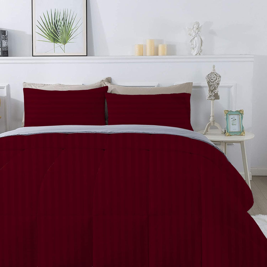 3 Piece 100% Egyptian Cotton 800 Thread Count Comforter Set Full/Queen Size (90' x 90') Inch 400 GSM Luxurious Hotel Collection Ultra-Soft Comforter Set- Burgundy Stripe